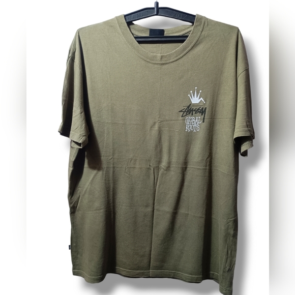 Stussy  Global Roots 50/50 Short Sleeve Tee Dusty Khaki - Picture 3 of 13